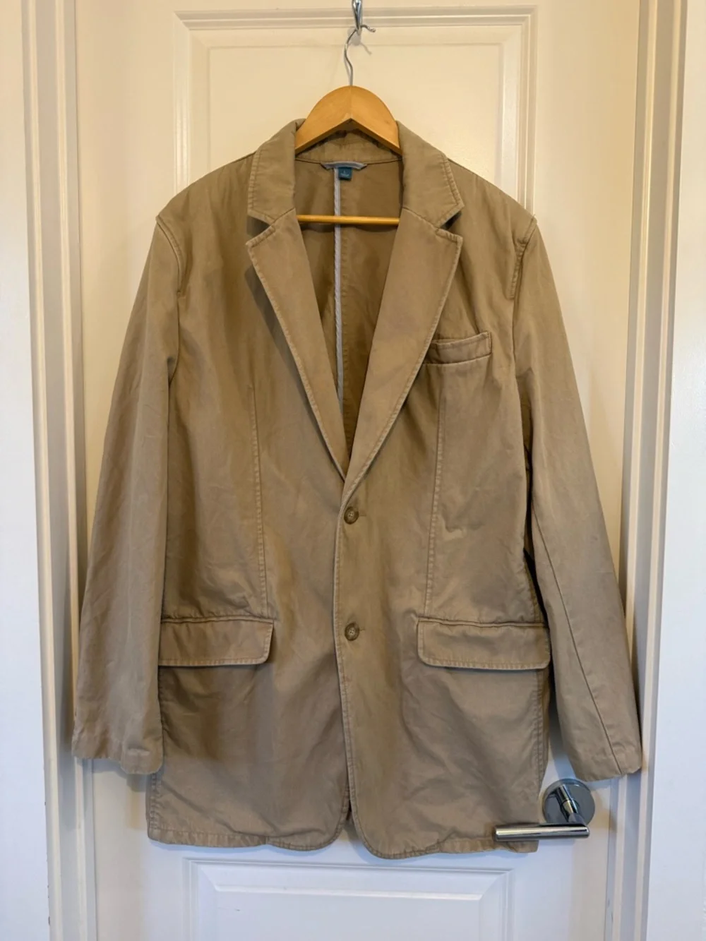 Breakwater Men's Cotton Blazer Jacket Two Button Beige Twill Size Large preppy